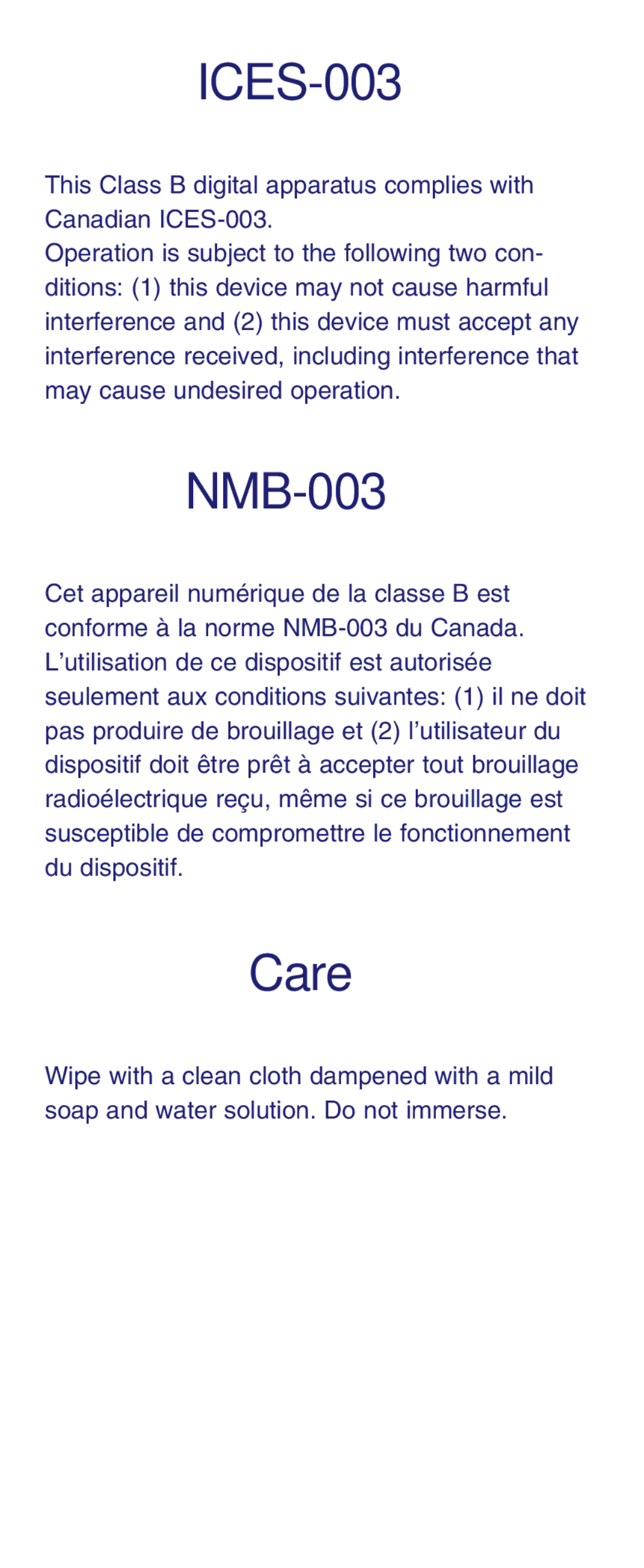 Fisher-Price N4300 instruction sheet ICES-003, NMB-003, Care 