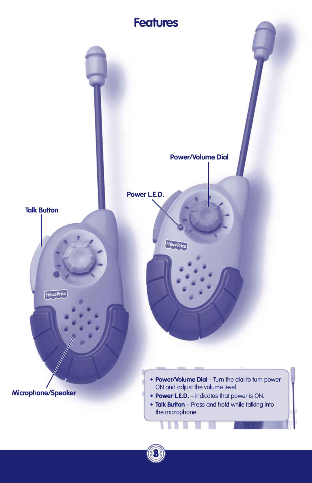 Fisher-Price N5962 instruction sheet Features, Microphone/Speaker 