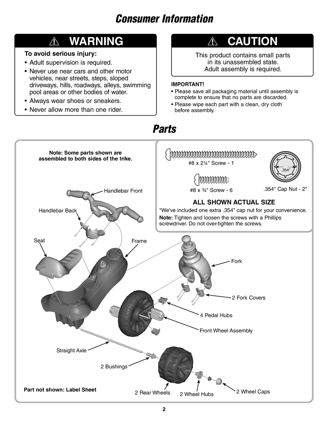 Fisher-Price N6021 instruction sheet Consumer Information, Parts 