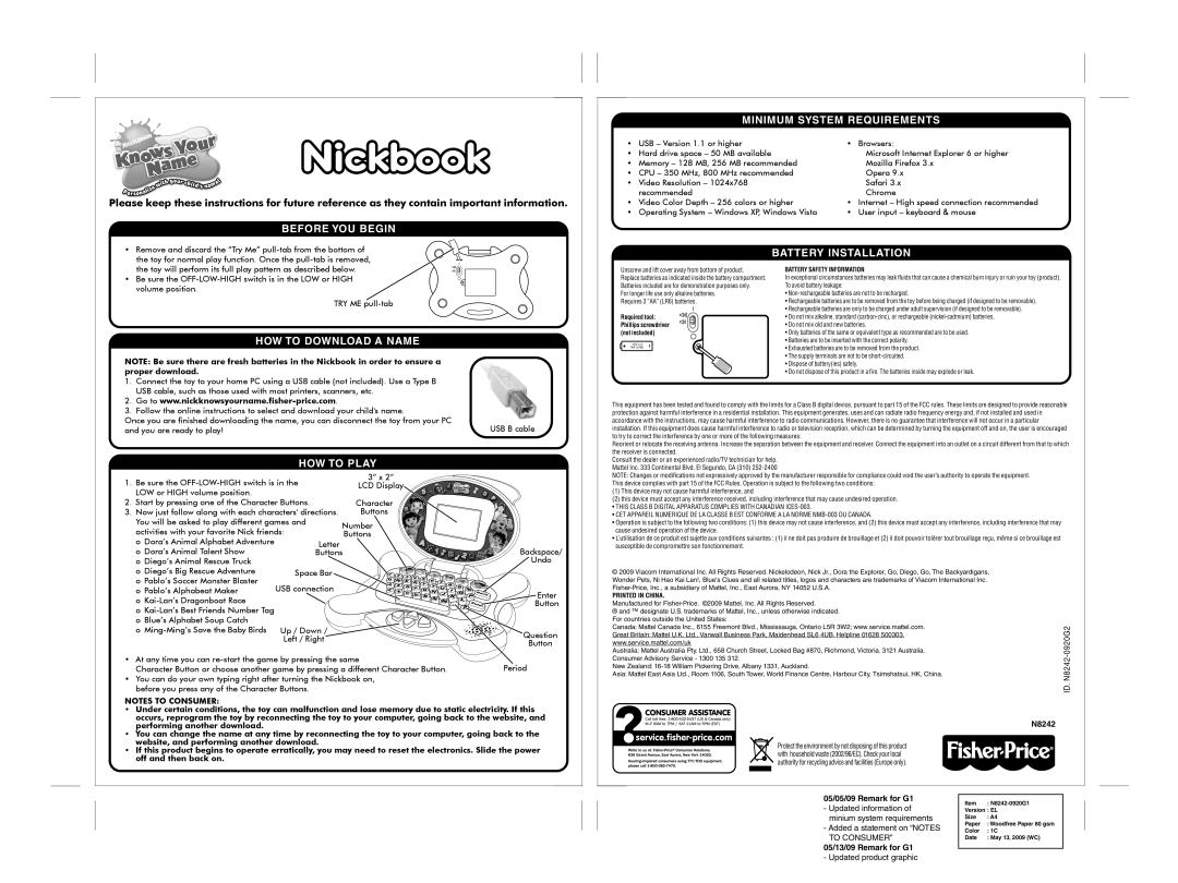 Fisher-Price N8242-0920G1 manual Nickbook 