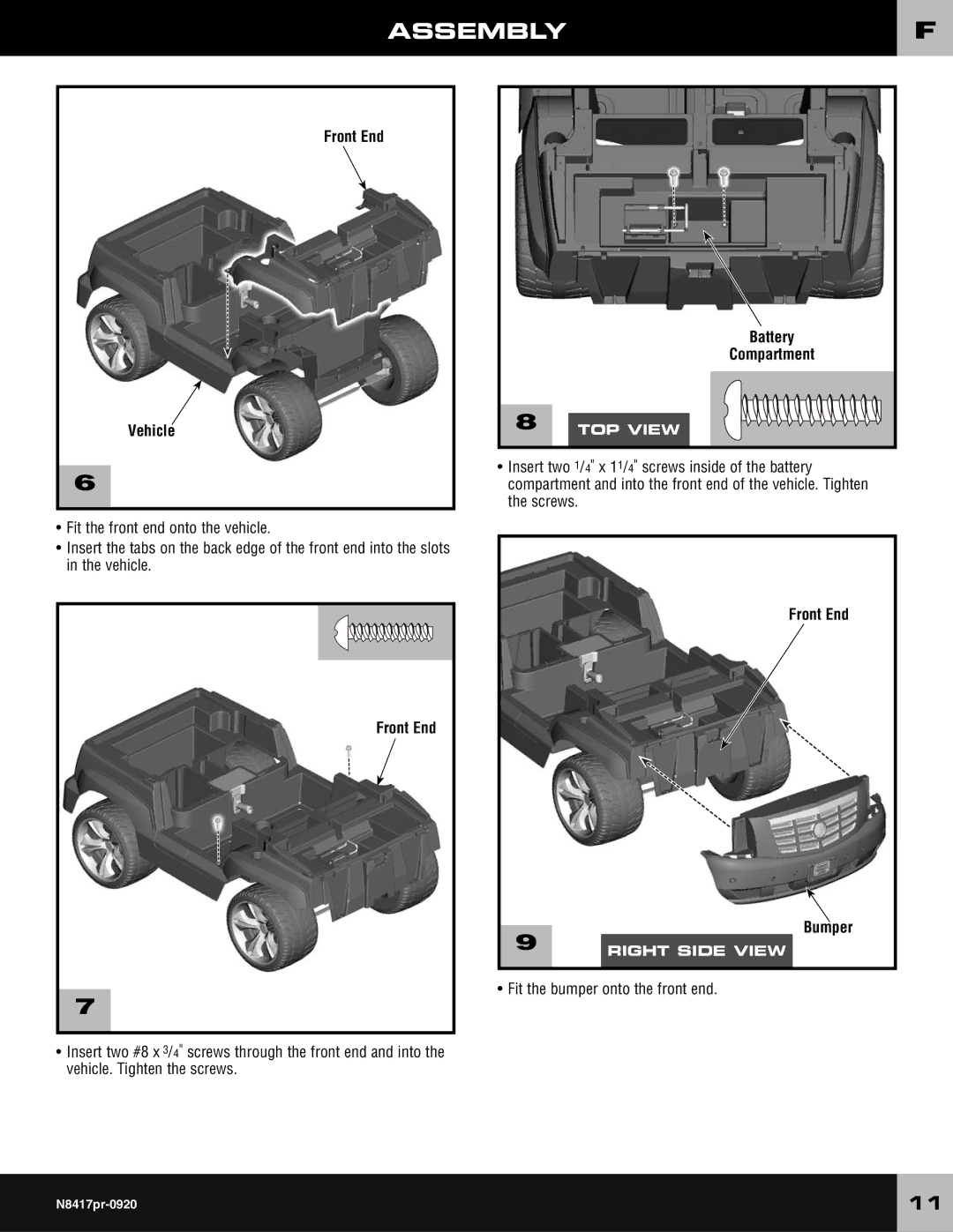 Fisher-Price N8417 owner manual Assemblyf, Front End Vehicle 