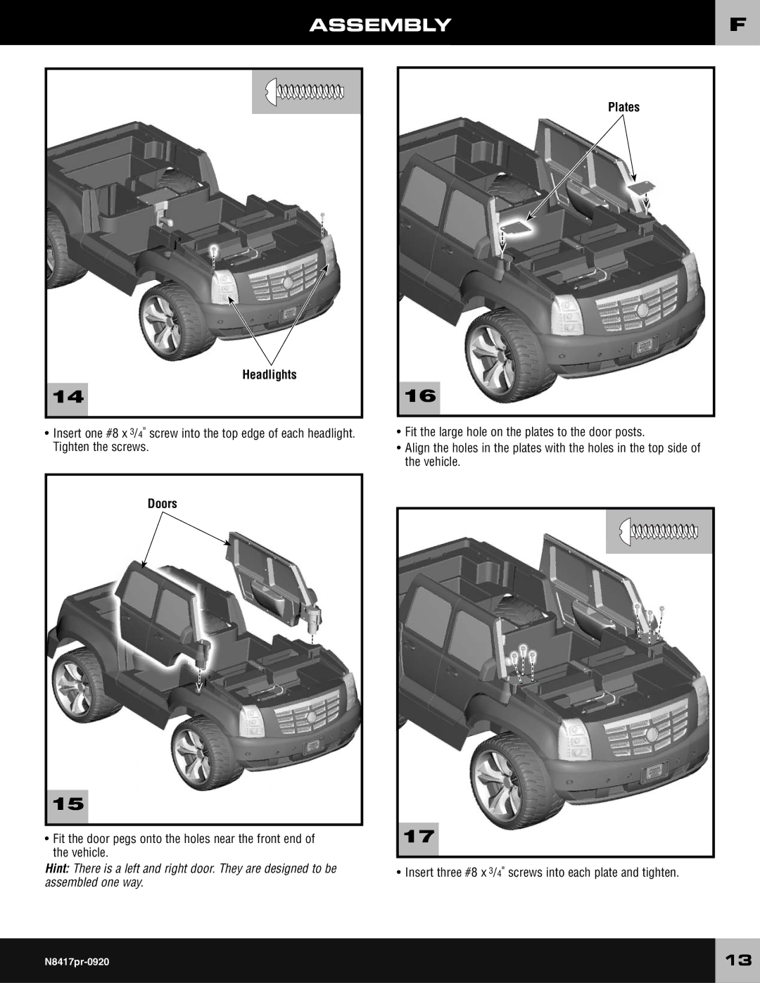 Fisher-Price N8417 owner manual Doors, Plates 