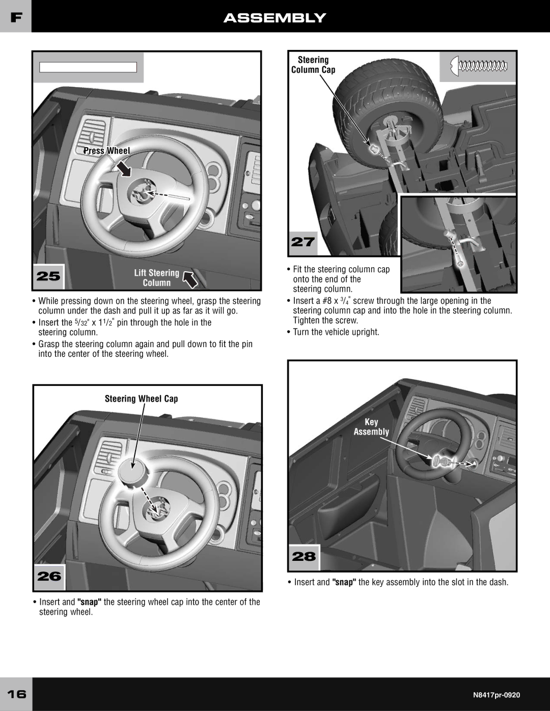 Fisher-Price N8417 owner manual Pressr Wheel, Steering Column Cap 