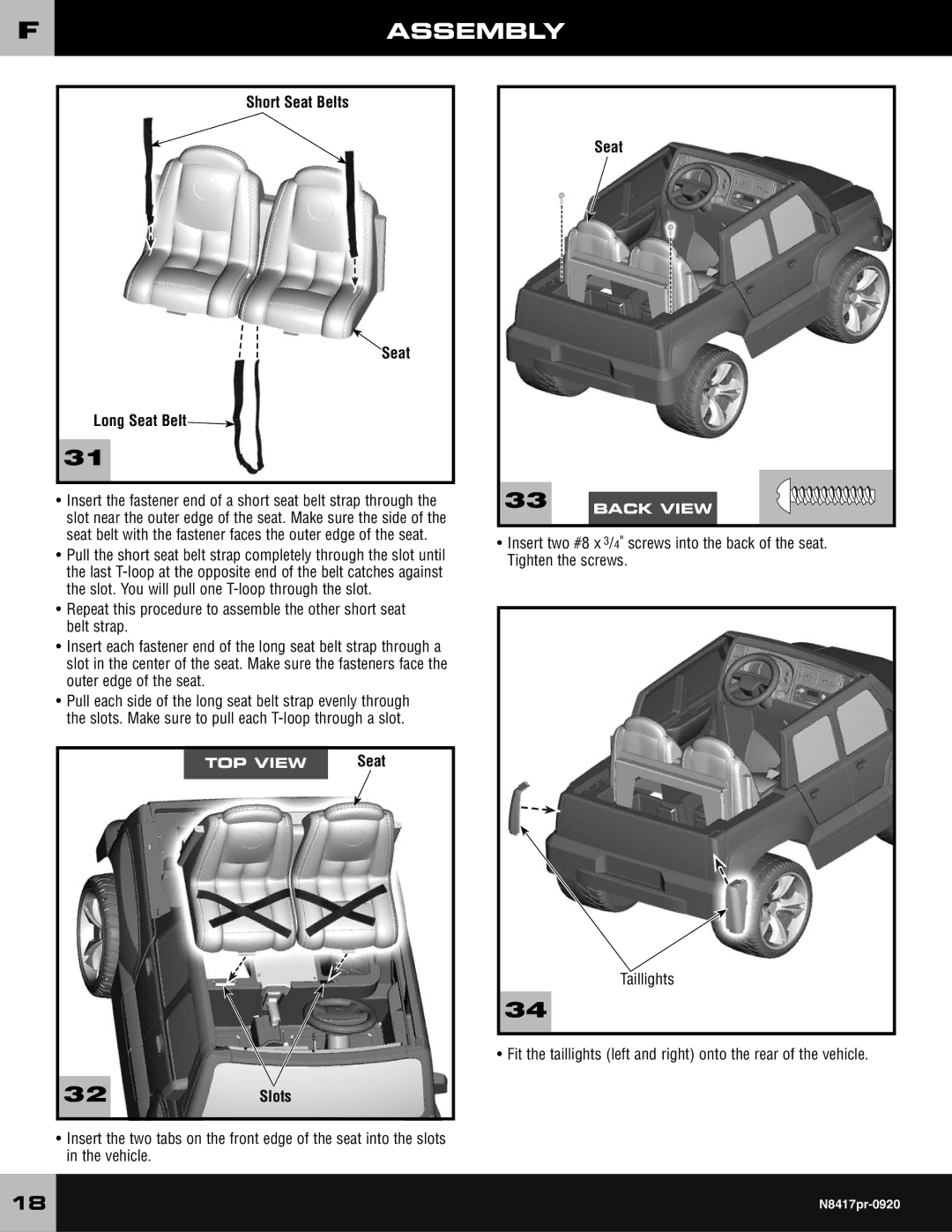 Fisher-Price N8417 owner manual Short Seat Belts Long Seat Belt 