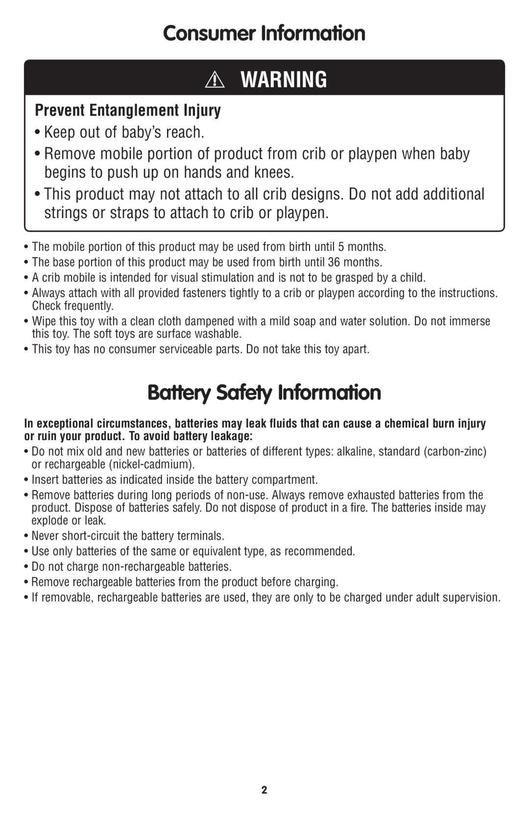 Fisher-Price N8849 instruction sheet Consumer Information, Battery Safety Information 