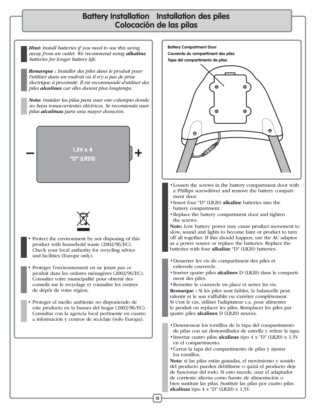 Fisher-Price P0097 manual 5V x LR20 