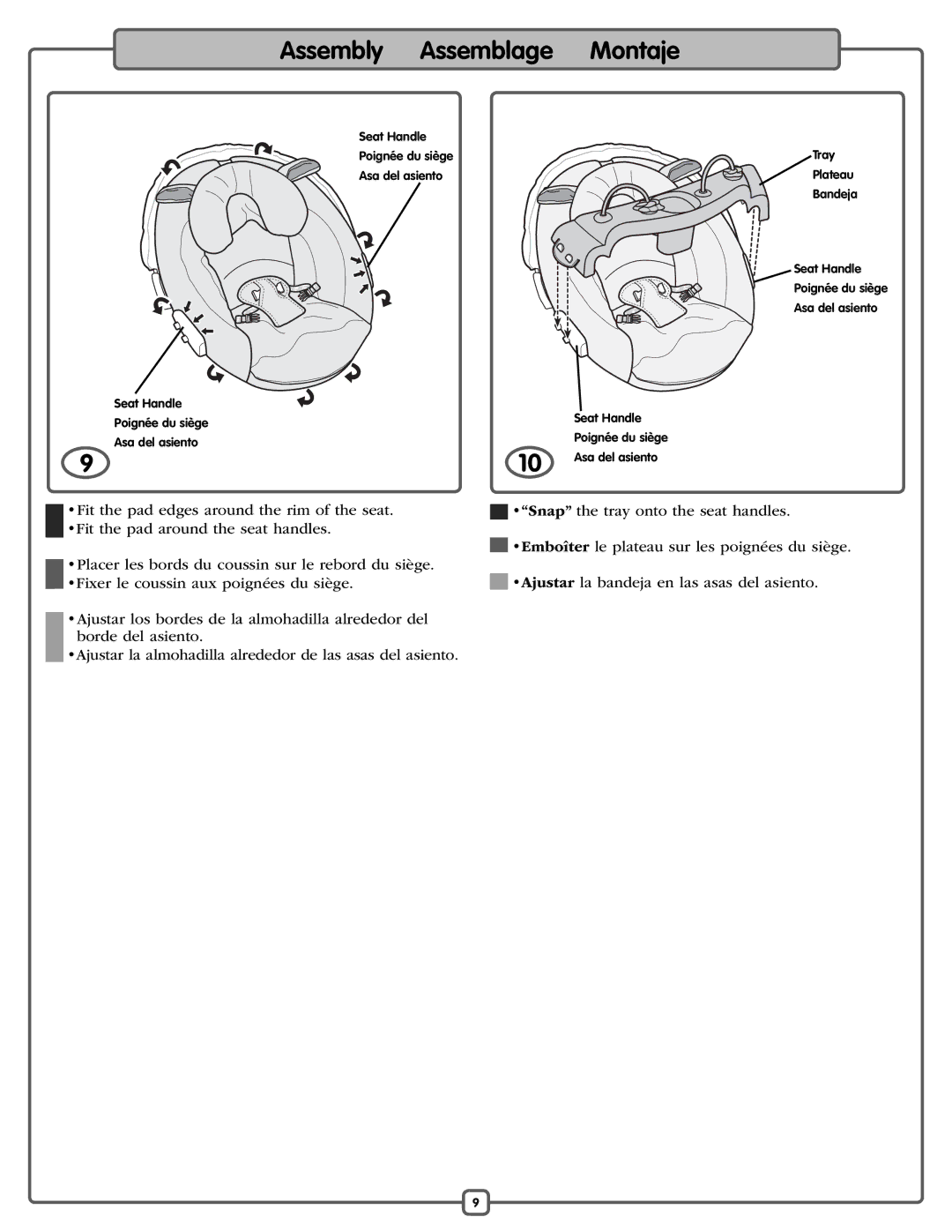 Fisher-Price P0098 manual Seat Handle Poignée du siège Tray Asa del asiento 