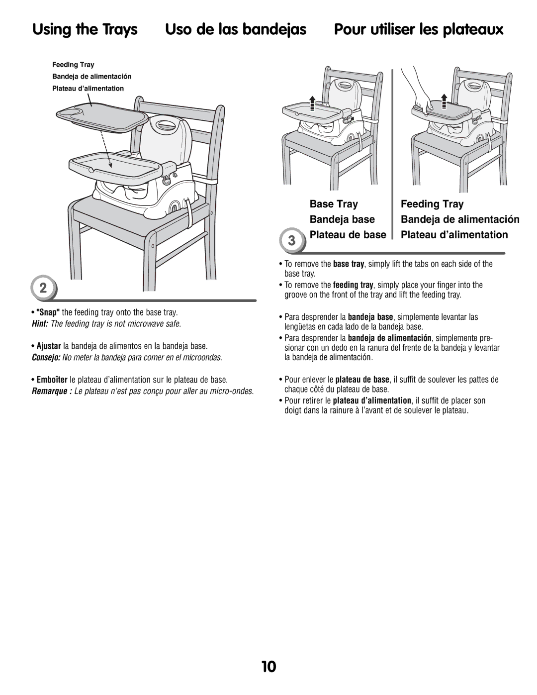 Fisher-Price P0278 instruction sheet Base Tray Feeding Tray Bandeja base 