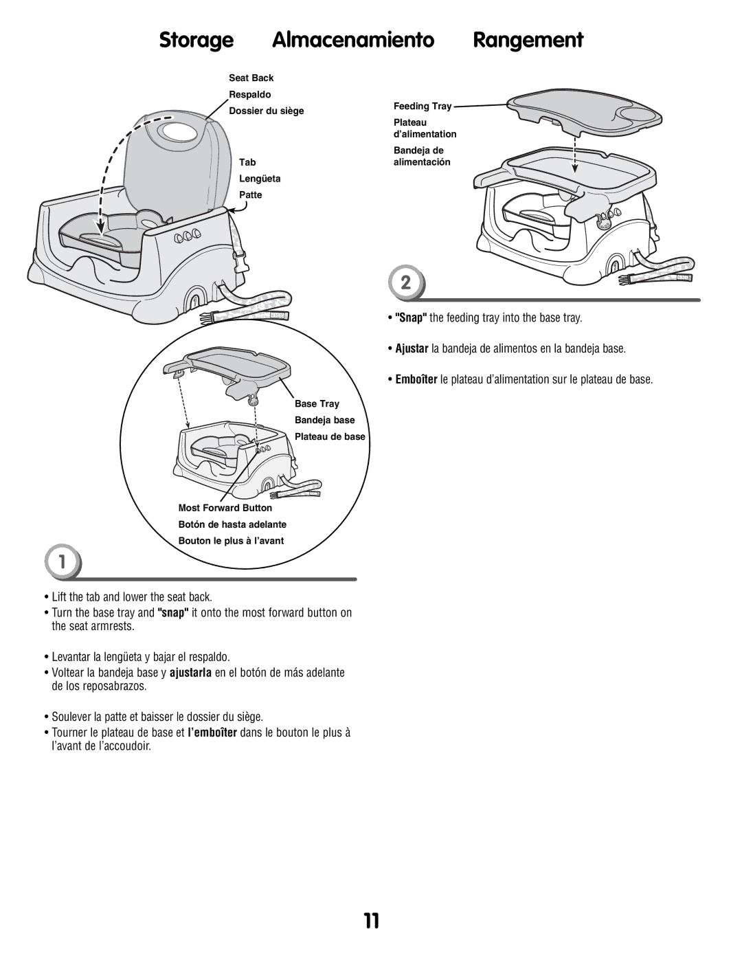 Fisher-Price P0278 instruction sheet Storage Almacenamiento Rangement 