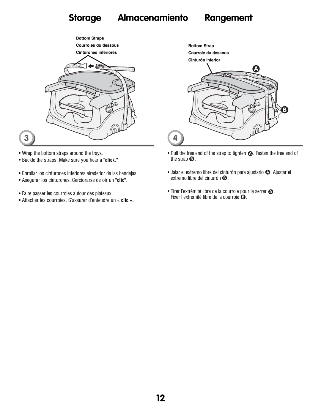 Fisher-Price P0278 instruction sheet Bottom Straps Courroies du dessous Cinturones inferiores 