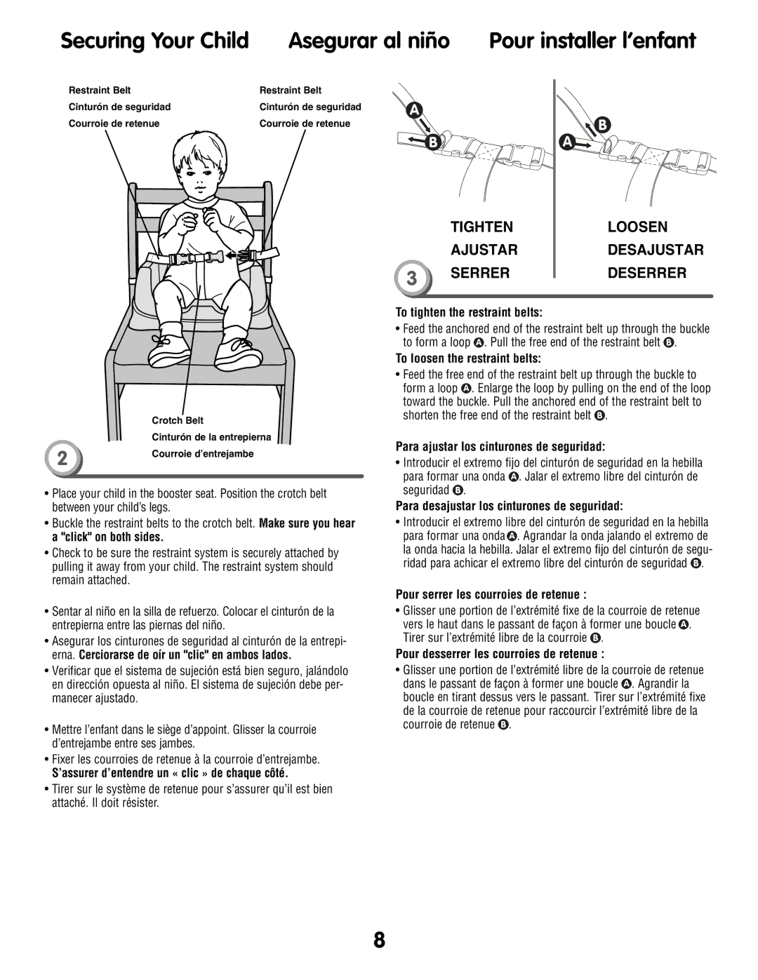 Fisher-Price P0278 instruction sheet Tighten Loosen Ajustar 