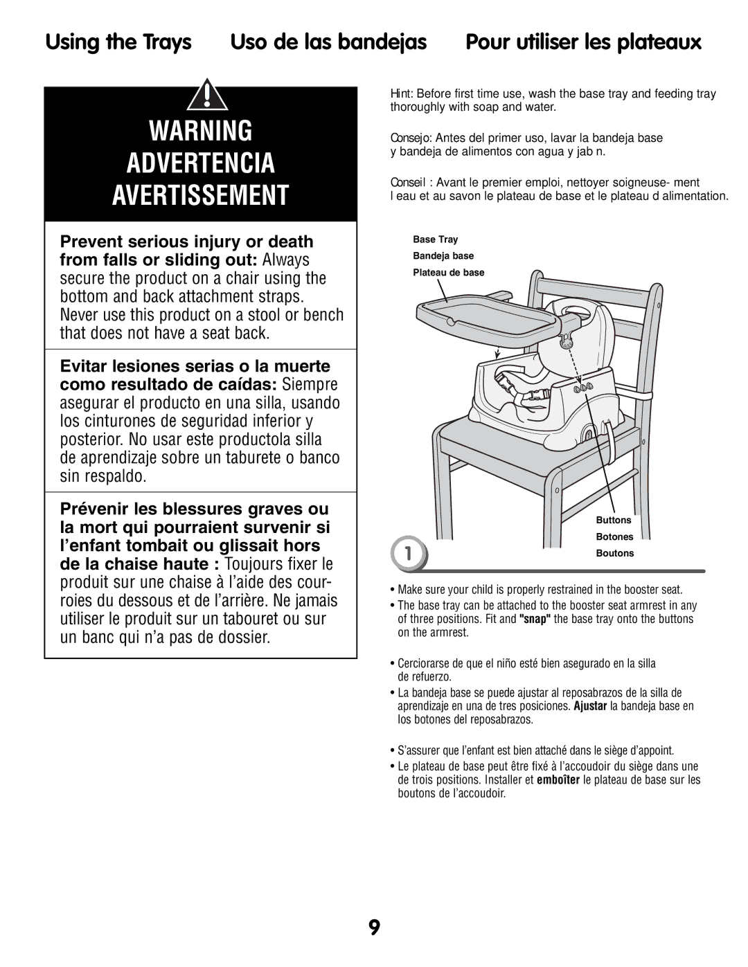 Fisher-Price P0278 instruction sheet Using the Trays Uso de las bandejas 