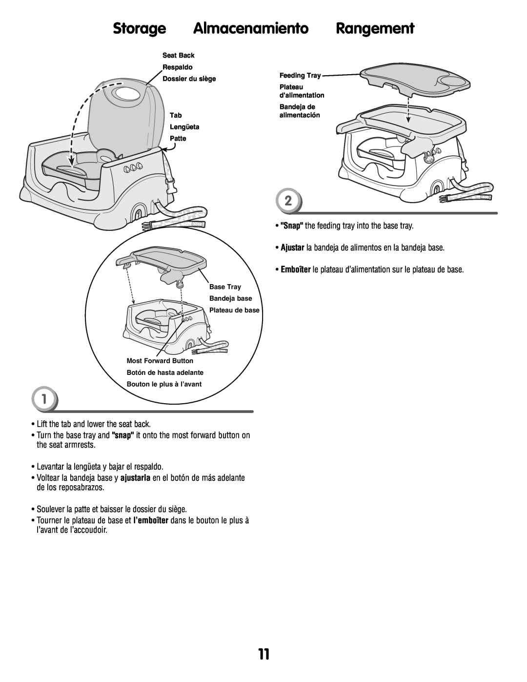 Fisher-Price P0278 instruction sheet Storage Almacenamiento Rangement 