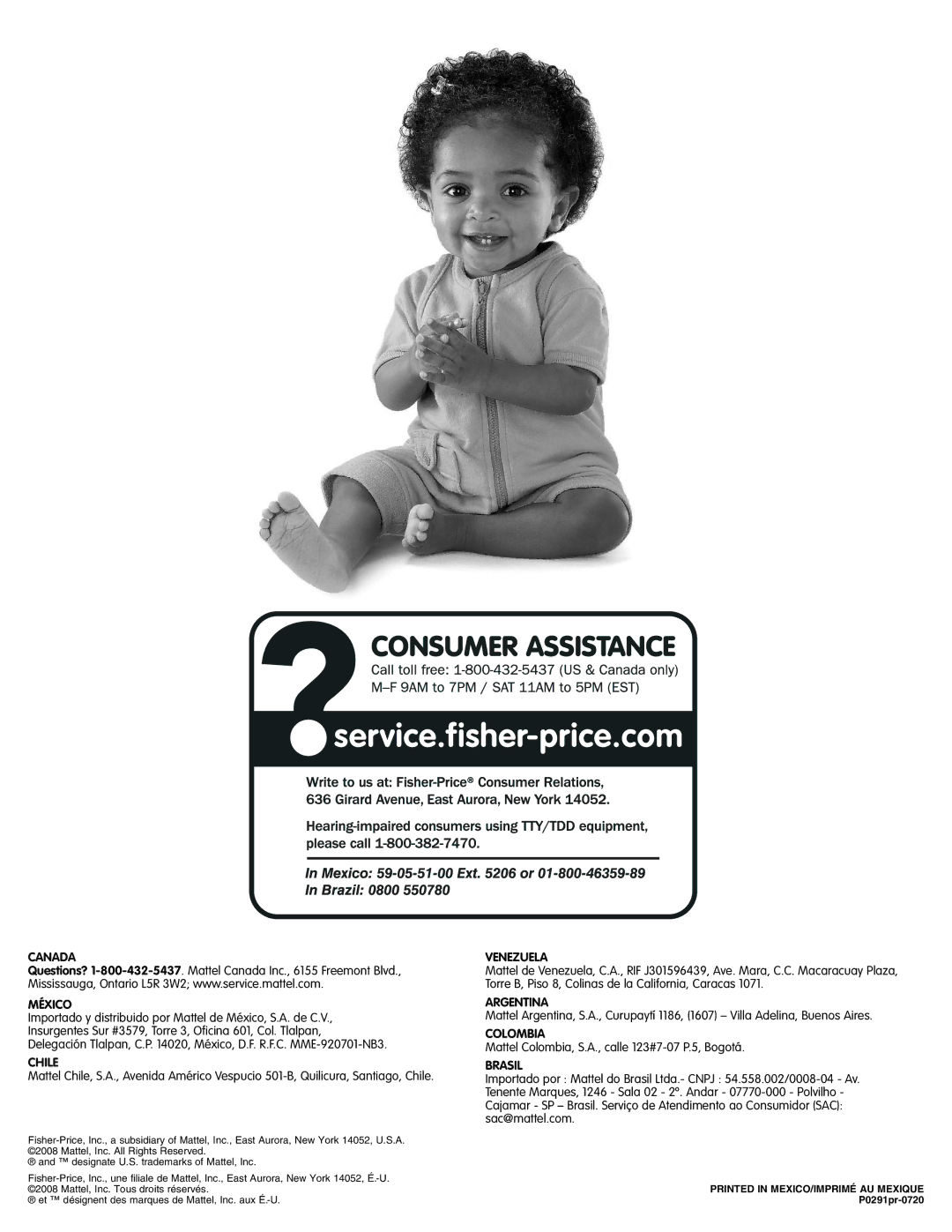 Fisher-Price P0291 manual Argentina 