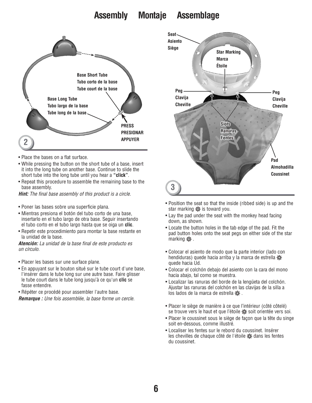 Fisher-Price P0291 manual Hint The final base assembly of this product is a circle 