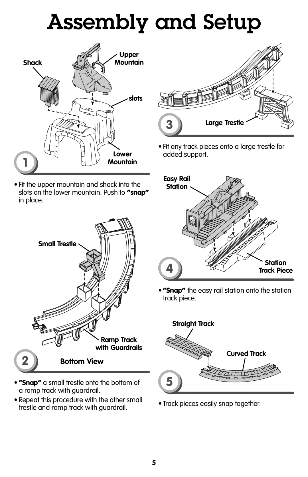 Fisher-Price P1370 instruction sheet Assembly and Setup, Shack, Lower 1Mountain, Straight Track Curved Track 