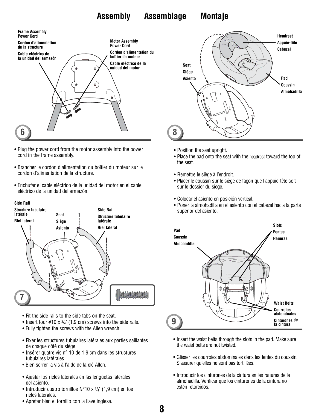 Fisher-Price P2255 manual Frame Assembly Headrest Power Cord 