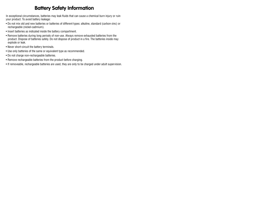 Fisher-Price P2680 instruction sheet Battery Safety Information 