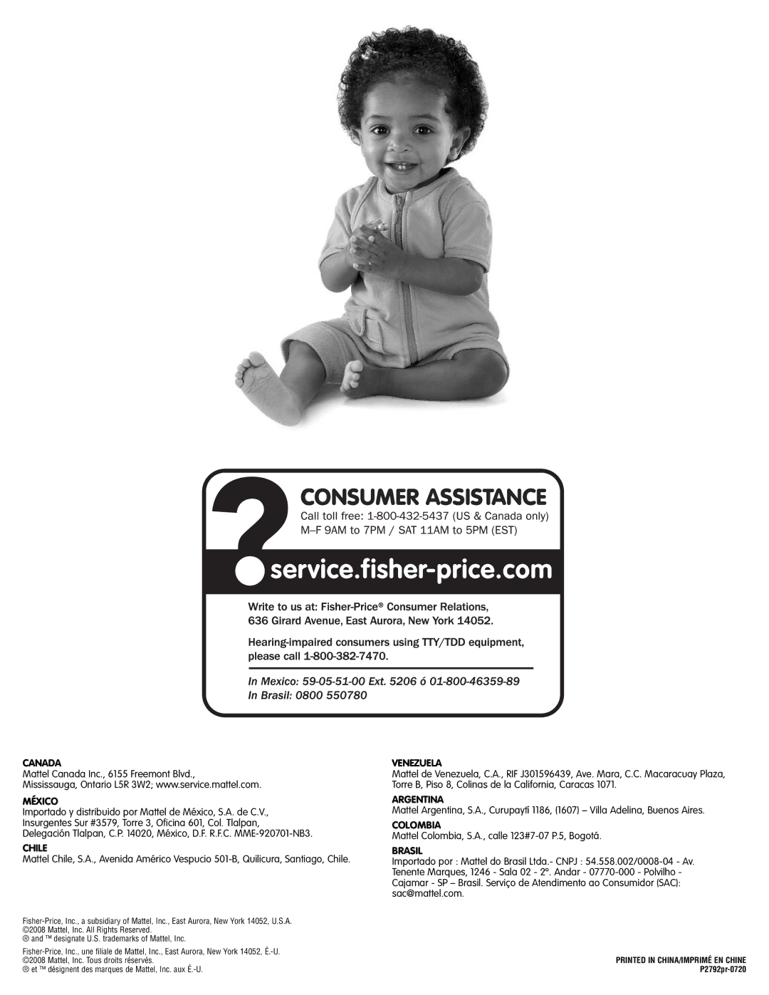 Fisher-Price P2792 manual Canada 