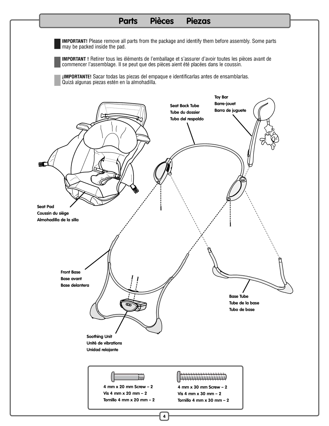 Fisher-Price P2792 manual Parts Pièces Piezas 