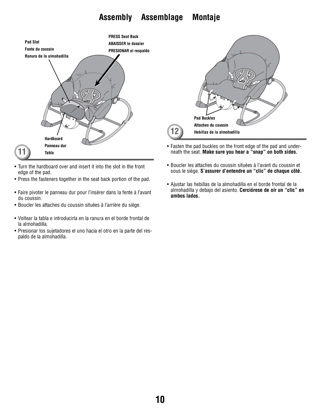 Fisher-Price P3334 manual Press Seat Back 