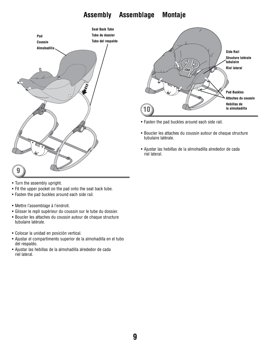 Fisher-Price P3334 manual Riel lateral Pad Buckles 