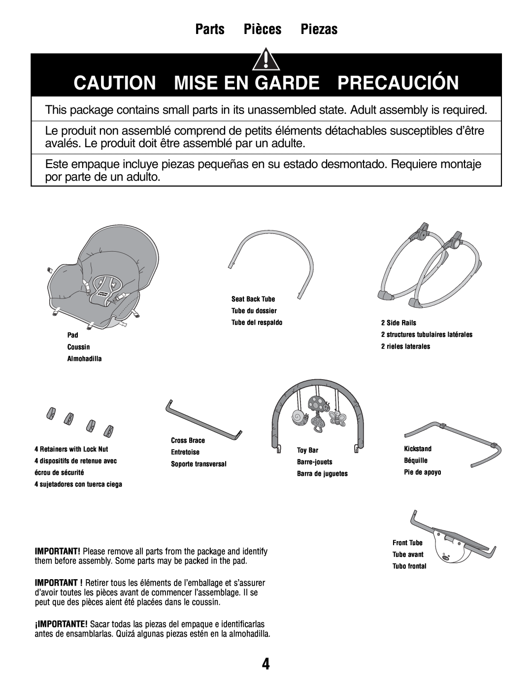 Fisher-Price P3334 manual Caution Mise En Garde Precaución, Parts Pièces Piezas 