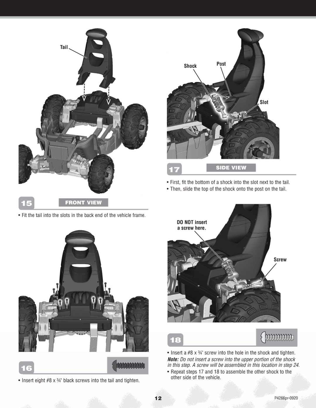 Fisher-Price P4266 owner manual Shock Post Slot, Screw 