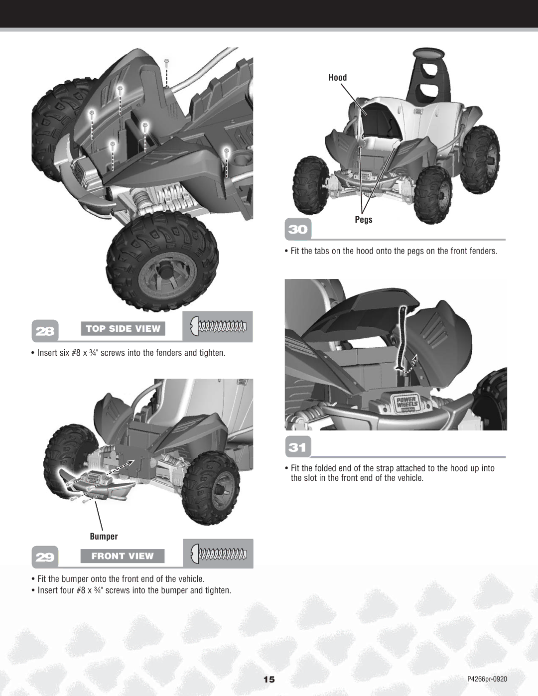 Fisher-Price P4266 owner manual Bumper, Hood Pegs 