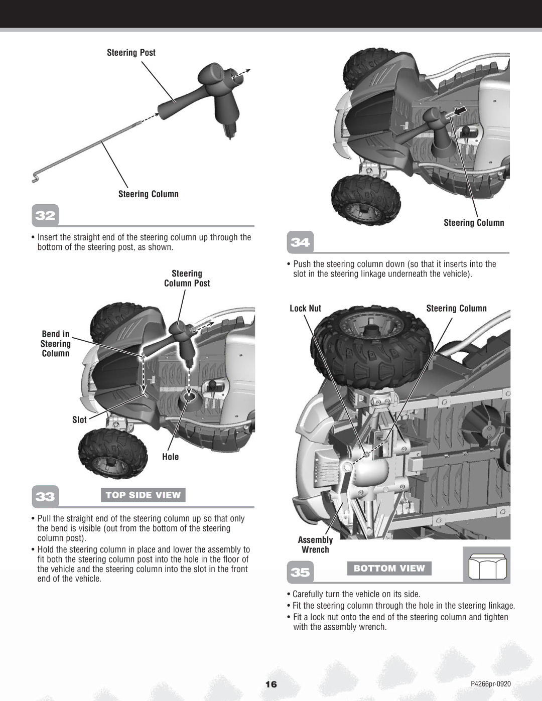 Fisher-Price P4266 owner manual Steering Column Post Bend Slot Hole, Assembly Wrench 