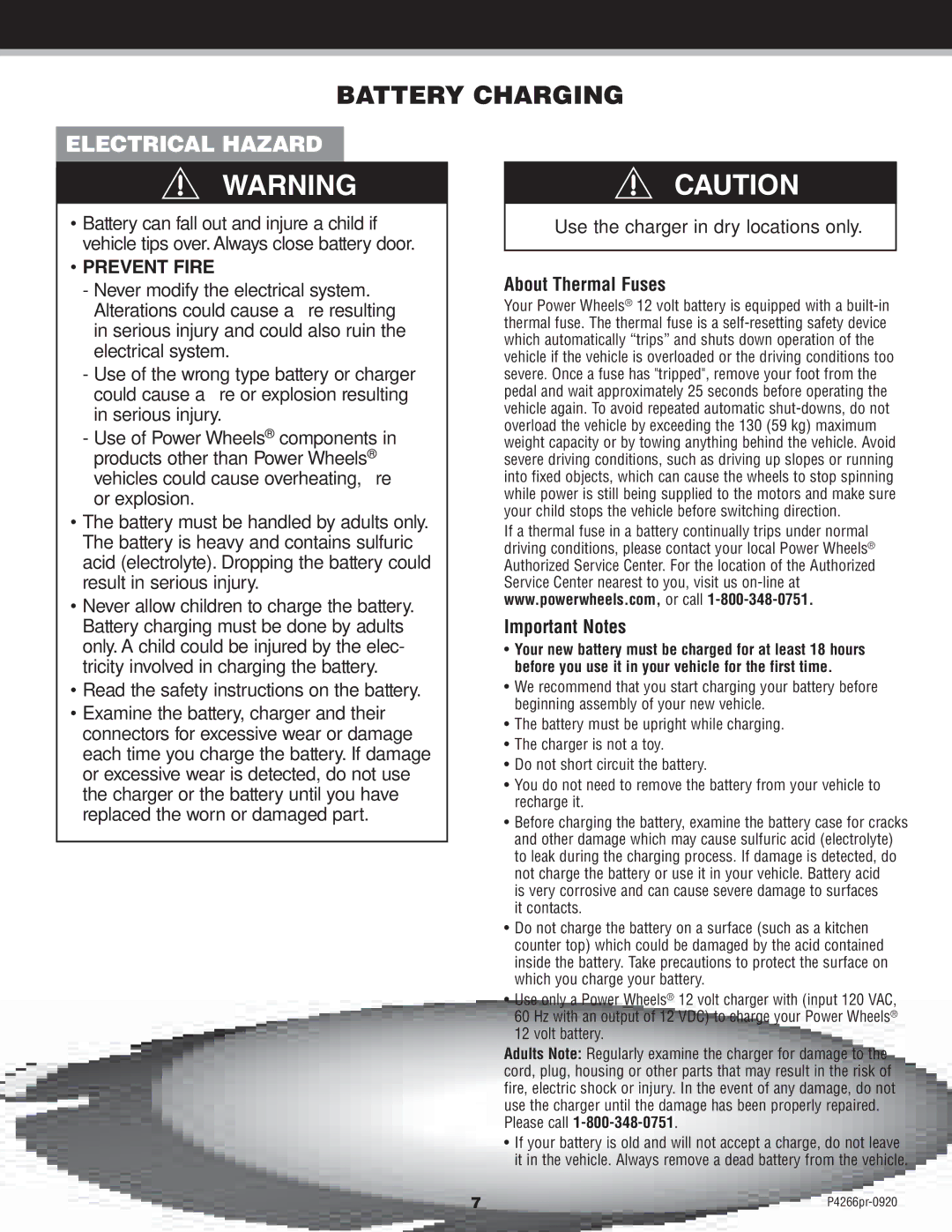 Fisher-Price P4266 owner manual Battery Charging, Please call 