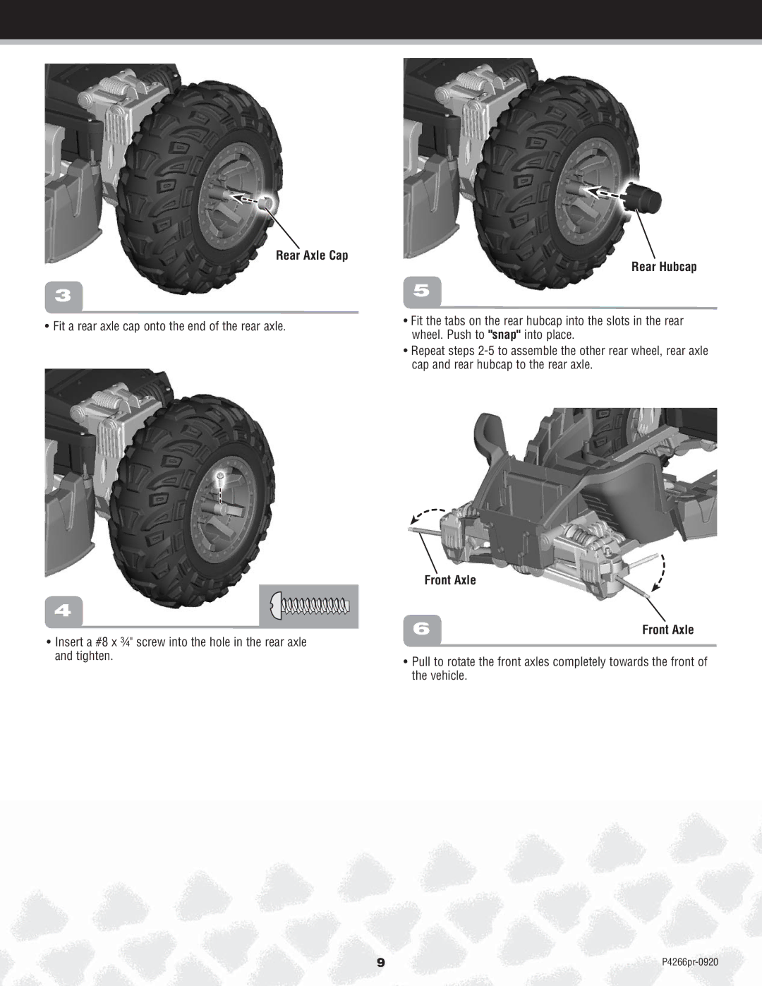 Fisher-Price P4266 owner manual Rear Axle Cap, Rear Hubcap, Front Axle 