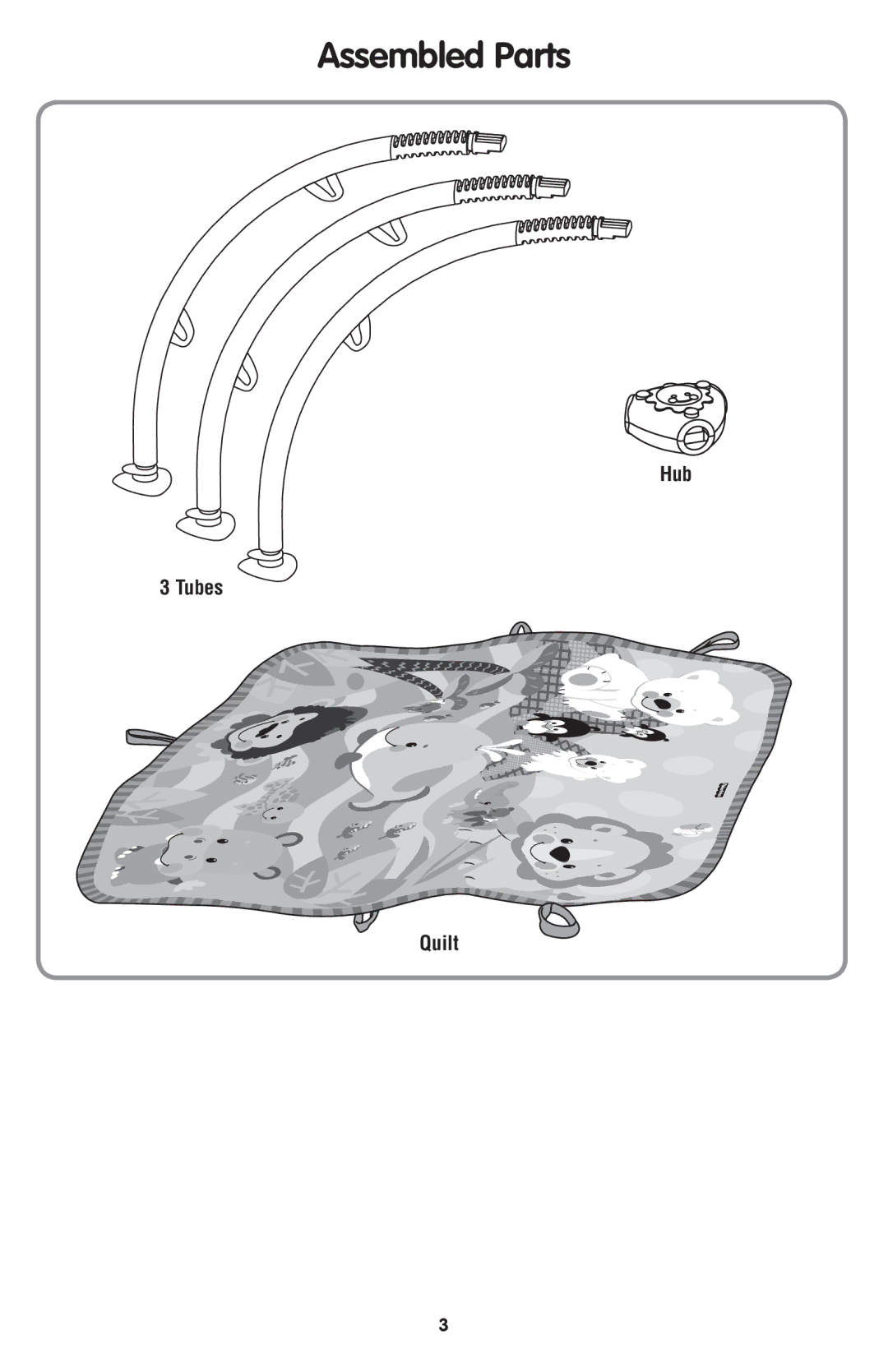 Fisher-Price P5333 manual Assembled Parts, Hub Tubes Quilt 