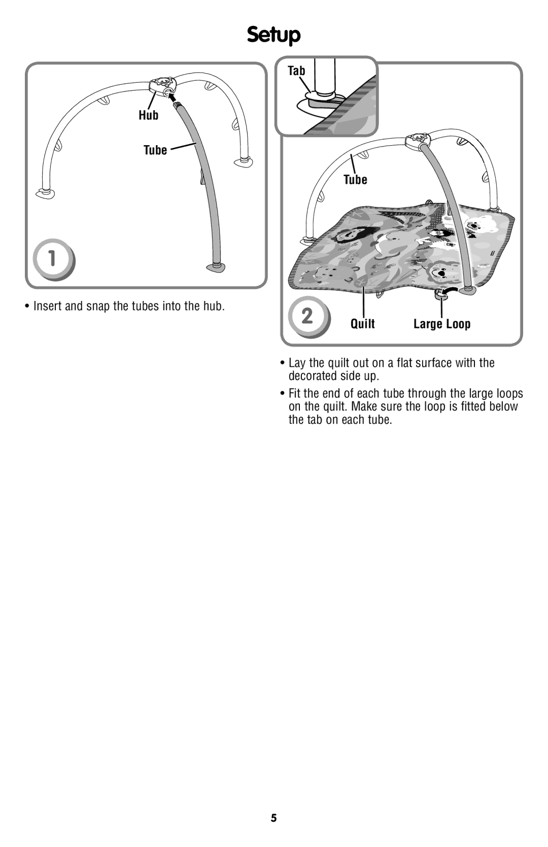 Fisher-Price P5333 manual Setup, Tab Hub Tube 