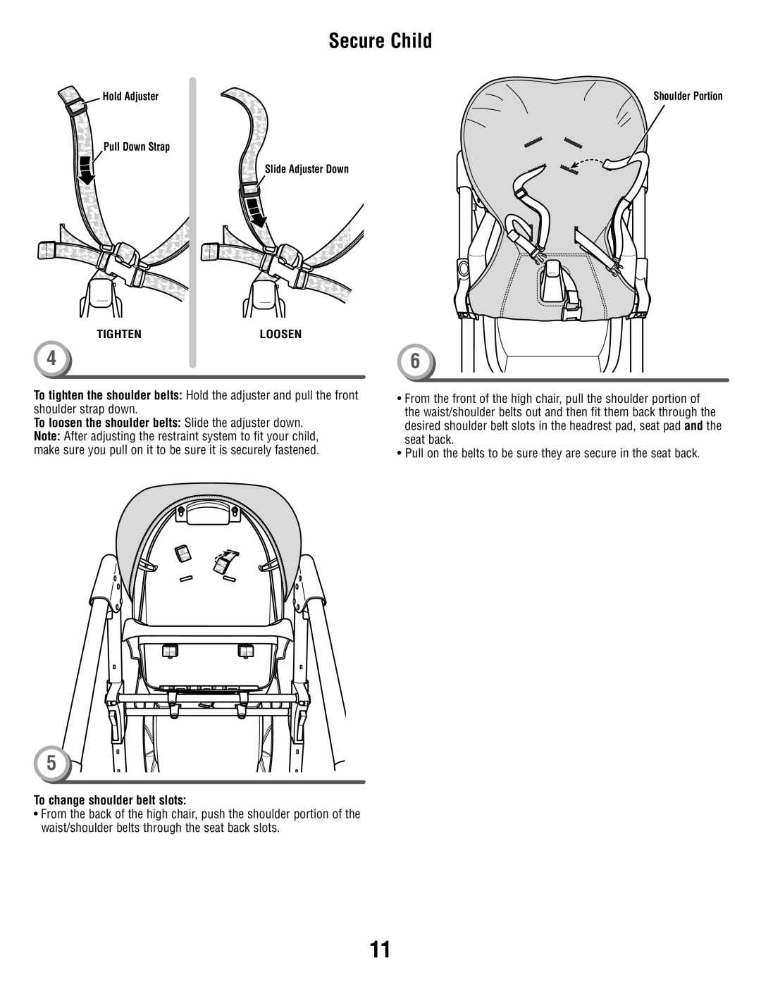 Fisher-Price P5755 manual To change shoulder belt slots 