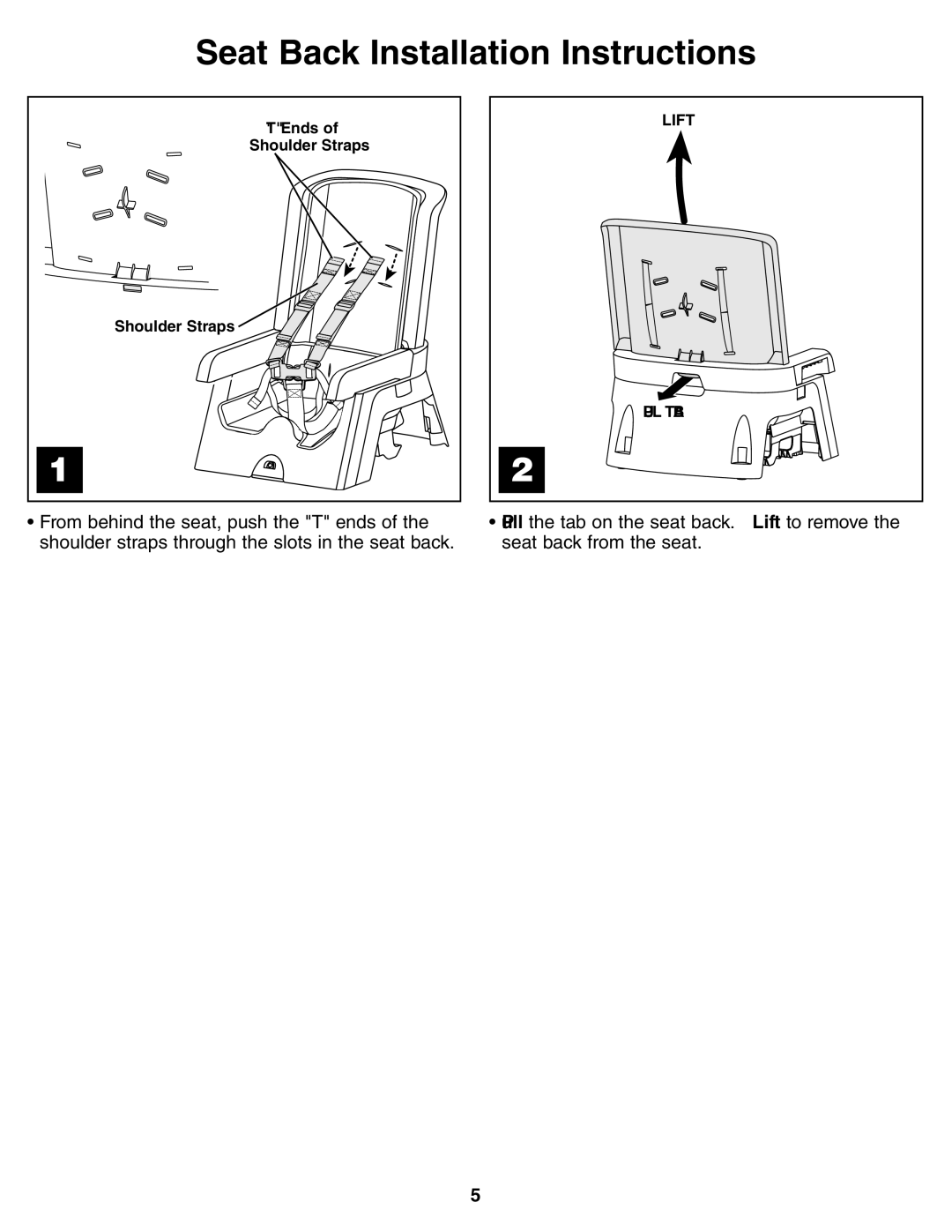 Fisher-Price P5369, P6028 installation instructions Seat Back Installation Instructions 