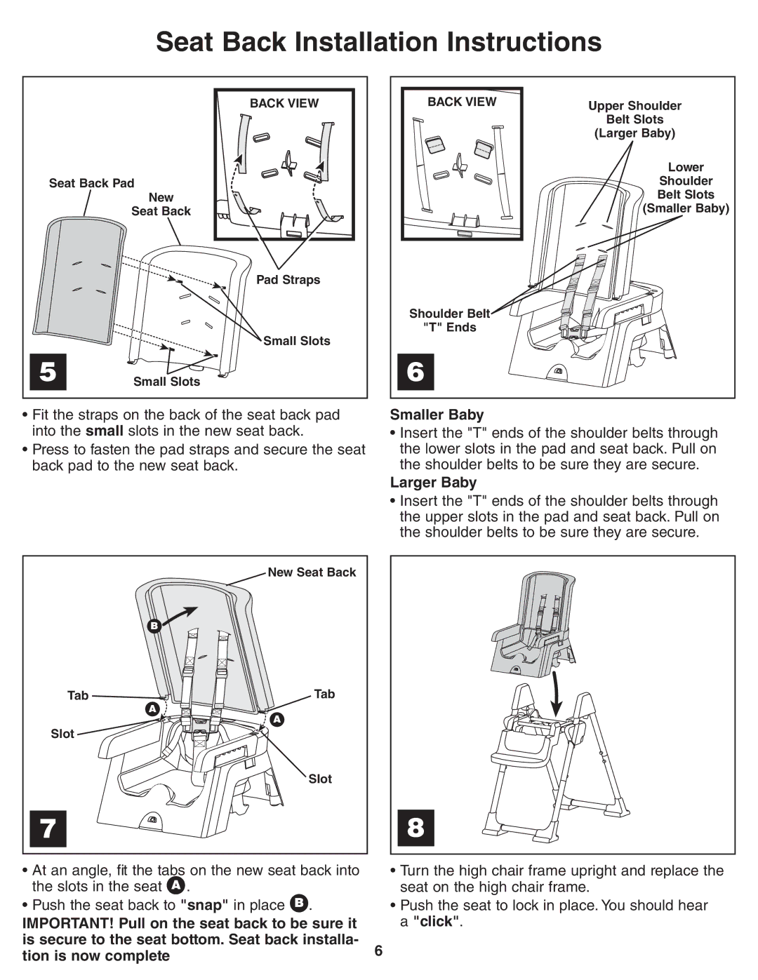 Fisher-Price P6028, P5369 installation instructions Smaller Baby, Larger Baby 