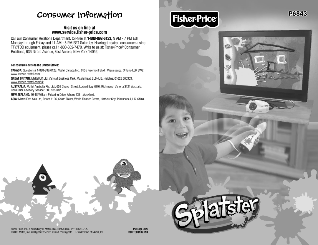 Fisher-Price P6843 manual Consumer Information, Visit us on line at 