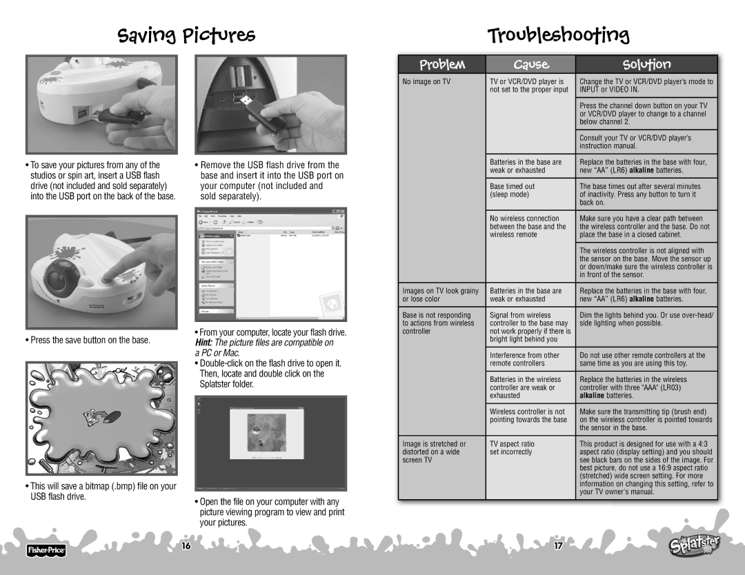 Fisher-Price P6843 manual Saving Pictures, Troubleshooting, PC or Mac 