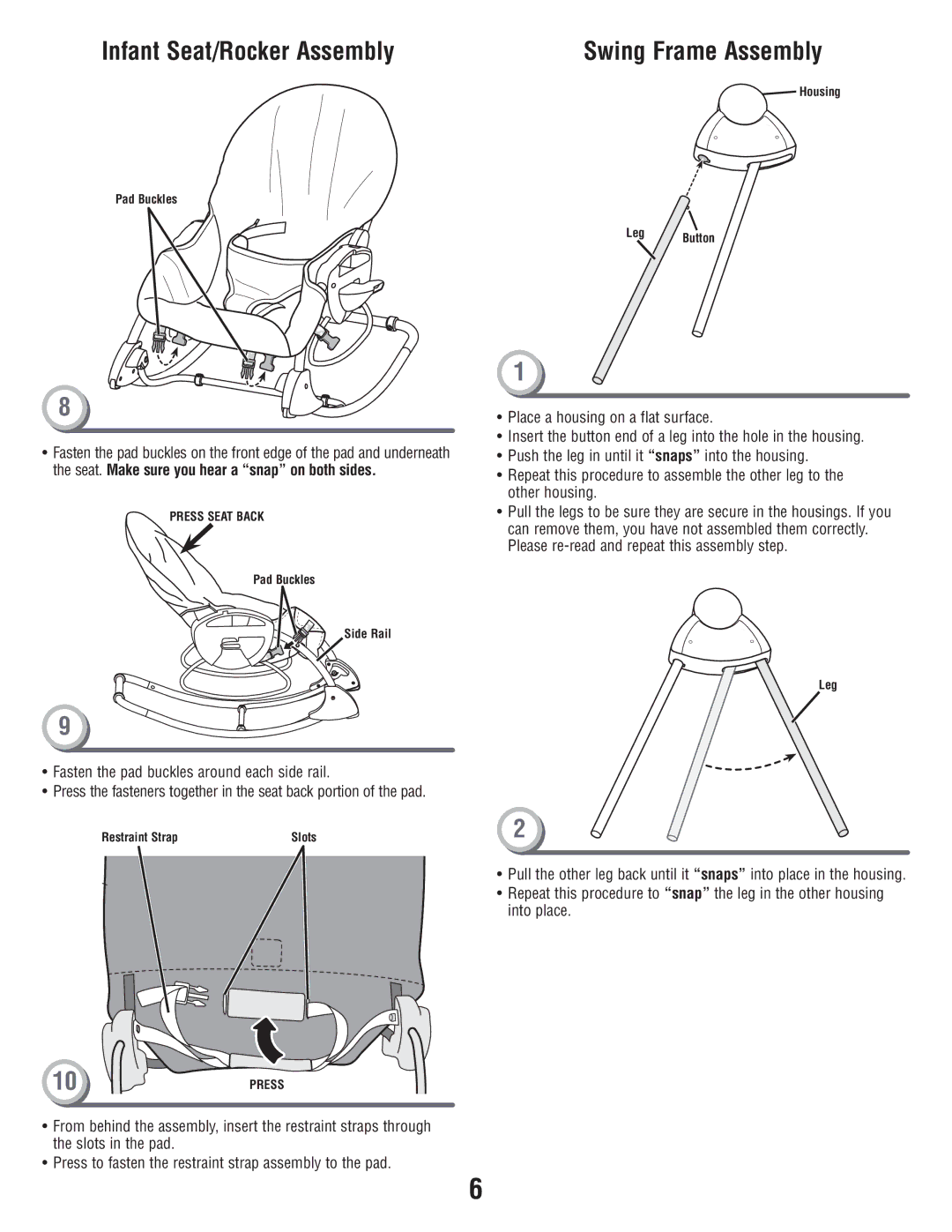 Fisher-Price P6946 manual Swing Frame Assembly, Pad Buckles 