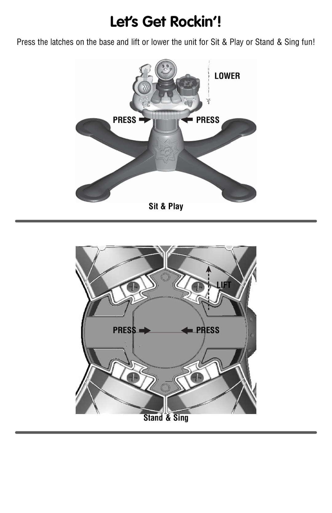 Fisher-Price P7639 instruction sheet Let’s Get Rockin’, Sit & Play, Stand & Sing 