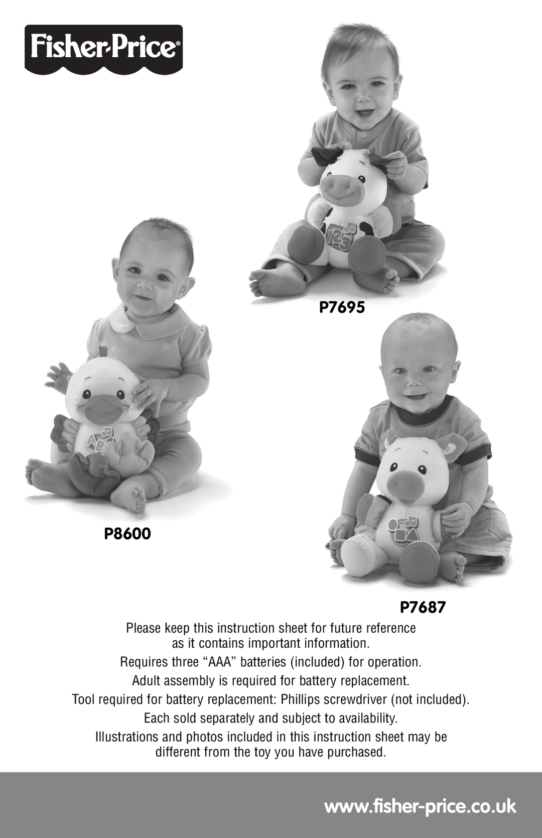 Fisher-Price instruction sheet P7695 P8600 P7687 