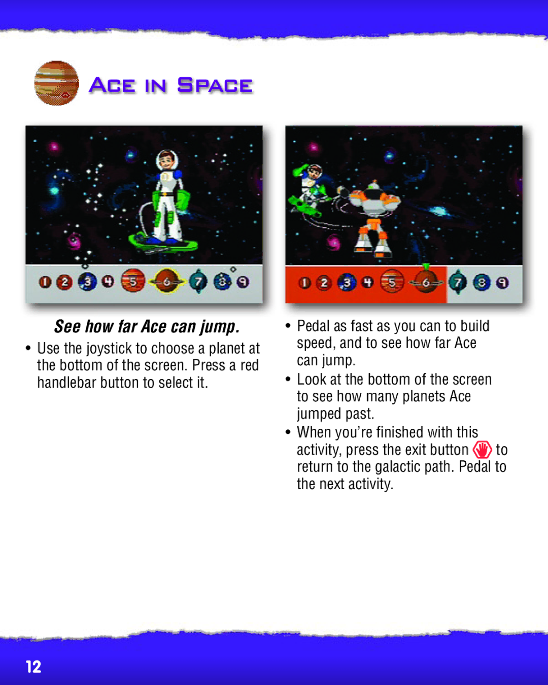 Fisher-Price P8895 manual ACE in Space, See how far Ace can jump 