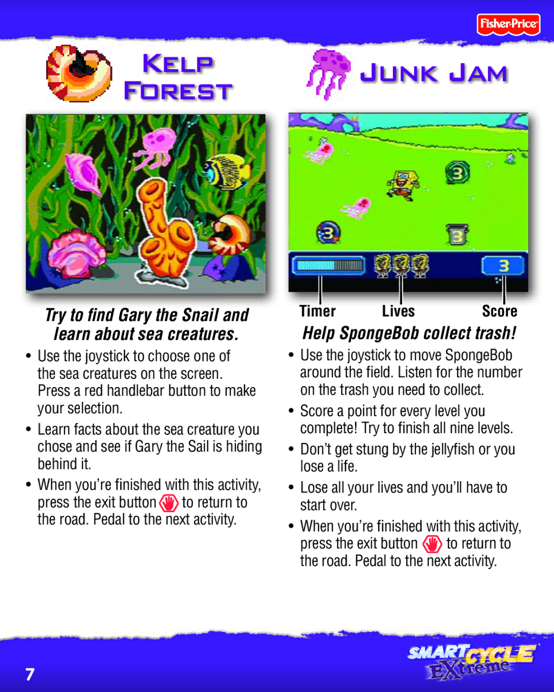 Fisher-Price P8898 manual Junk JAM, Help SpongeBob collect trash 