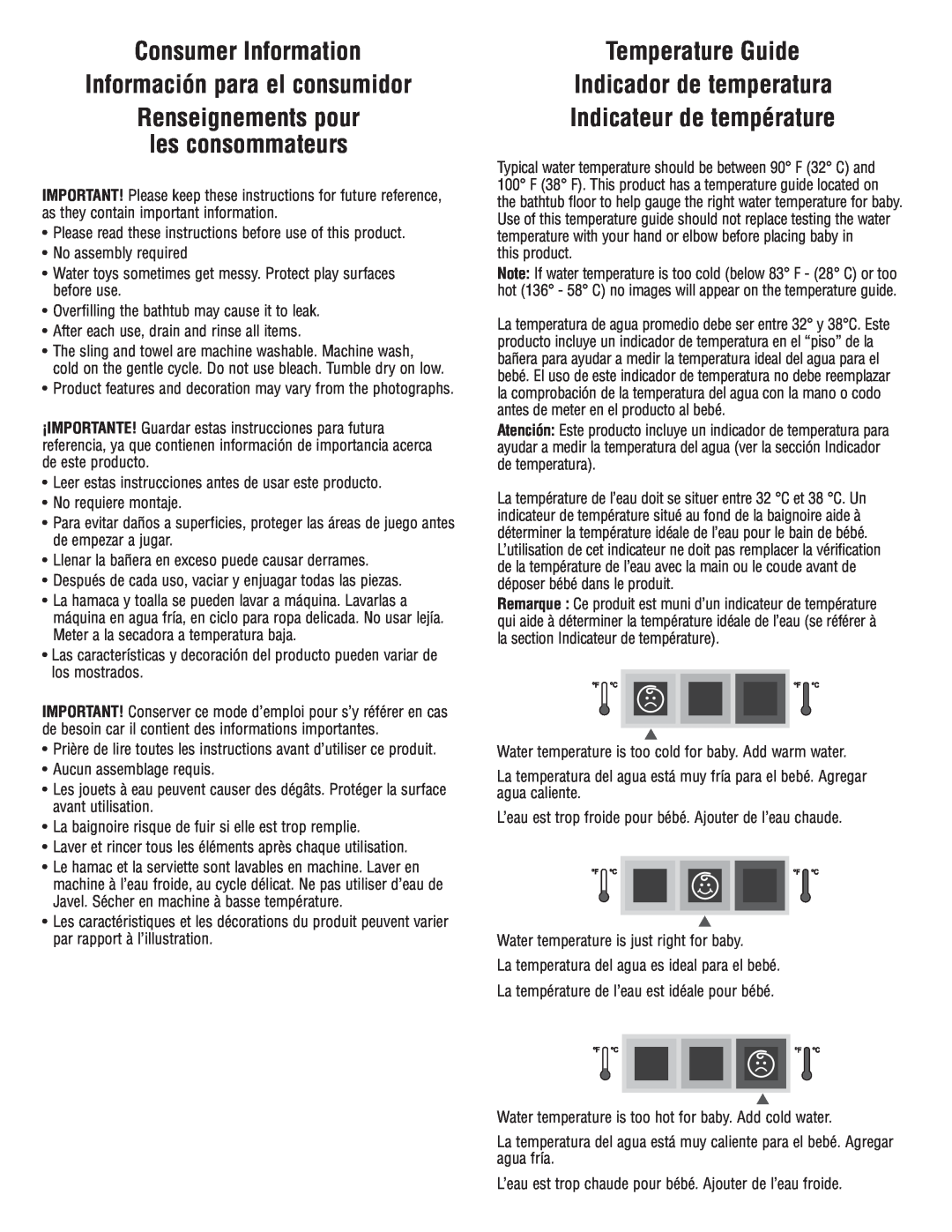Fisher-Price P9042 manual Temperature Guide Indicador de temperatura Indicateur de température 