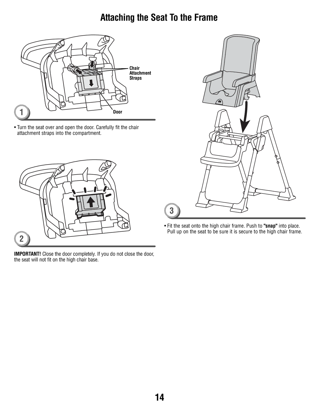 Fisher-Price P9043 manual Attaching the Seat To the Frame 