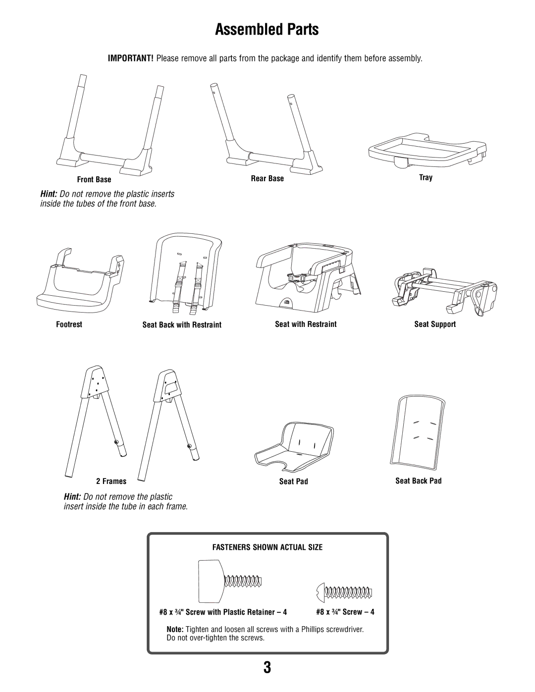 Fisher-Price P9043 manual Assembled Parts 