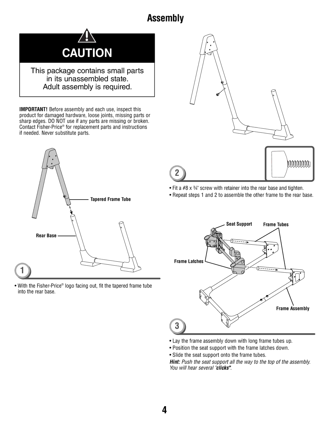 Fisher-Price P9043 manual Assembly, This package contains small parts 