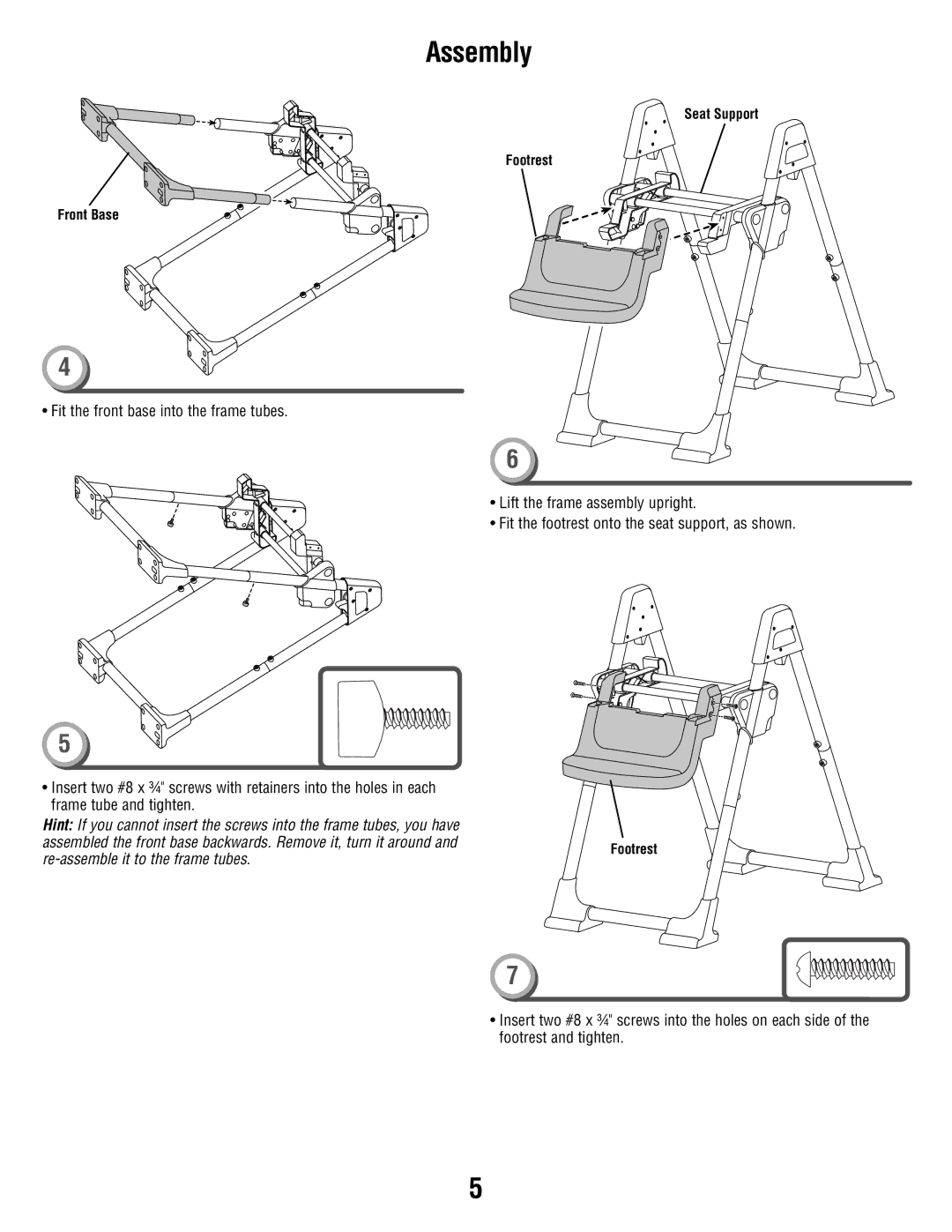 Fisher-Price P9043 manual Seat Support Footrest Front Base 