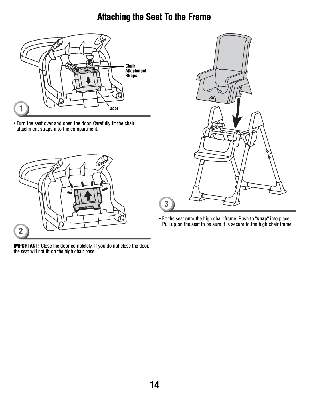 Fisher-Price P9043 manual Attaching the Seat To the Frame, Chair Attachment Straps 